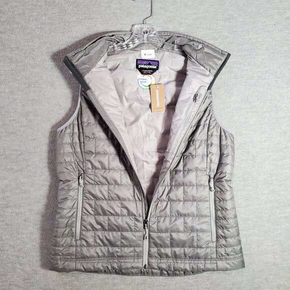 Patagonia Women Nano‎ Puffer Vest Large Gray Google Logo Light Windproof NWT - Picture 4 of 11
